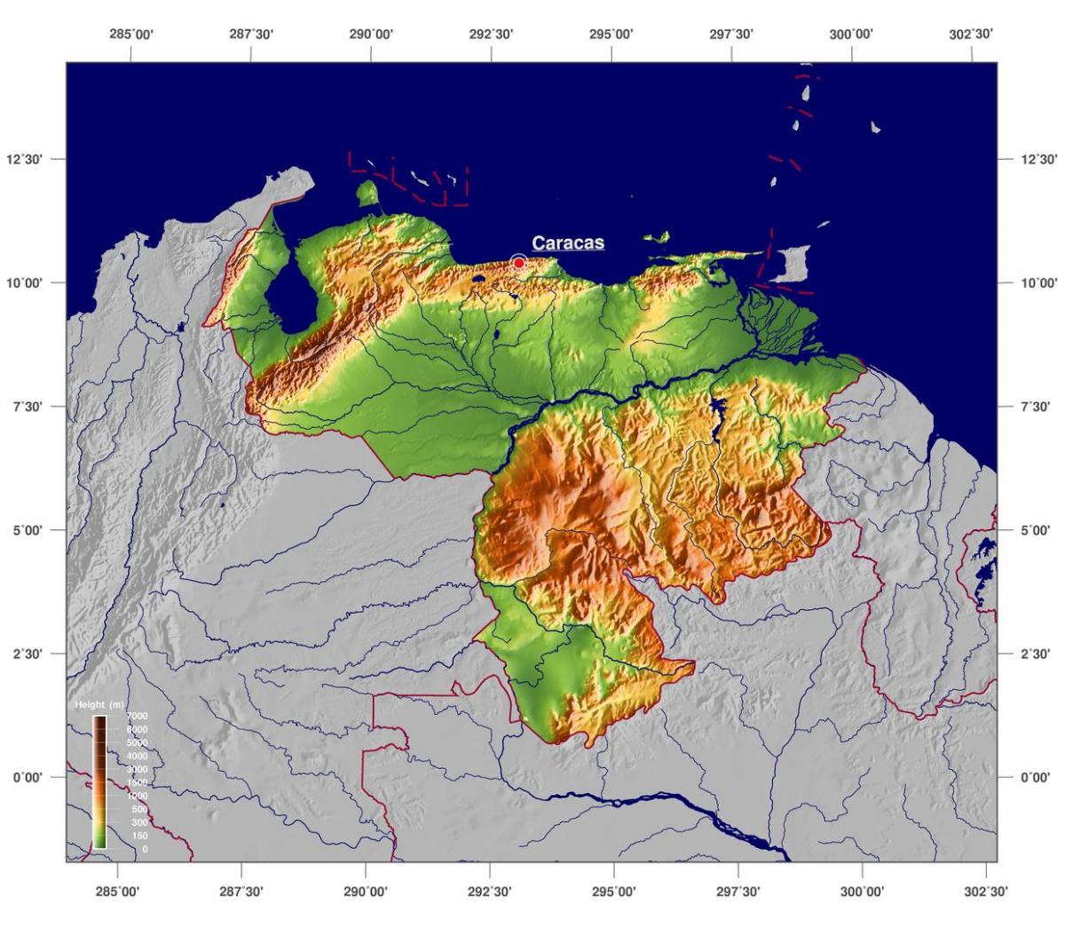 zemljevid fizični zemljevid venezuela
