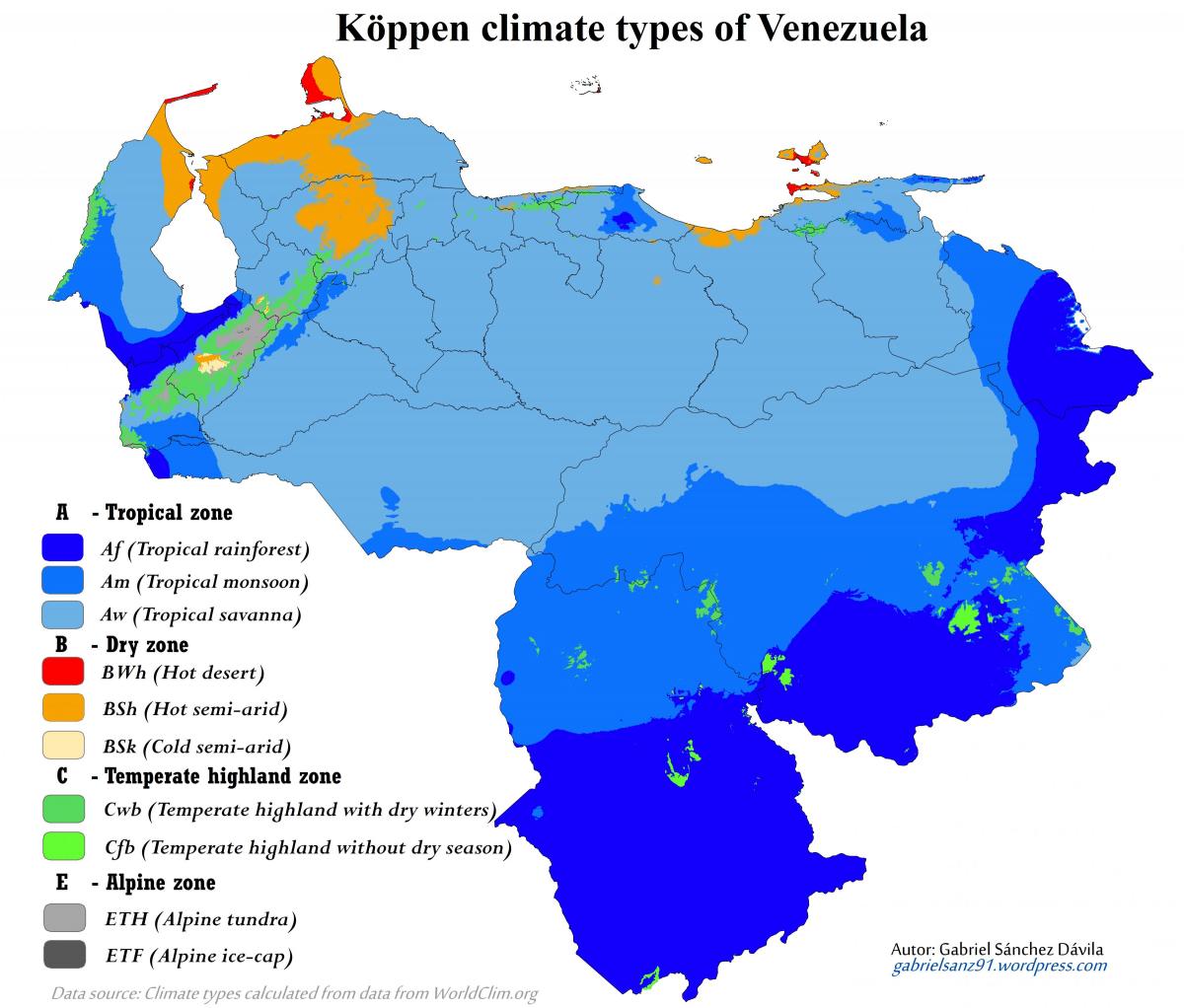 zemljevid venezuela podnebje