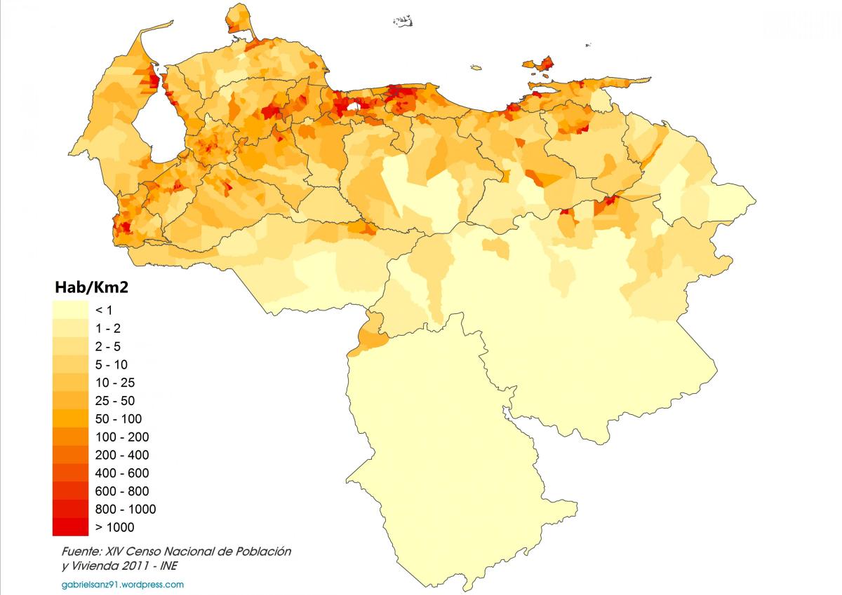 venezuela je gostota prebivalstva zemljevid