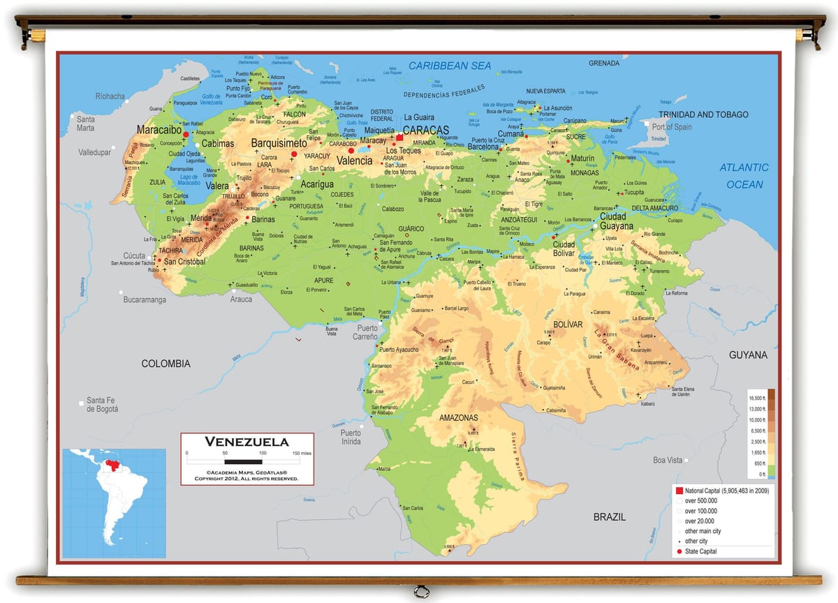 zemljevid venezuela nadmorske višine